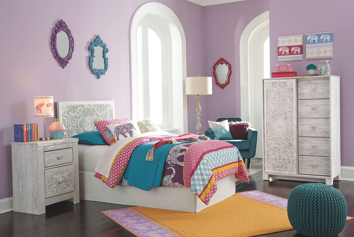 Paxberry - Twin Panel Headboard with Bolt on Bed Frame - Whitewash image 2