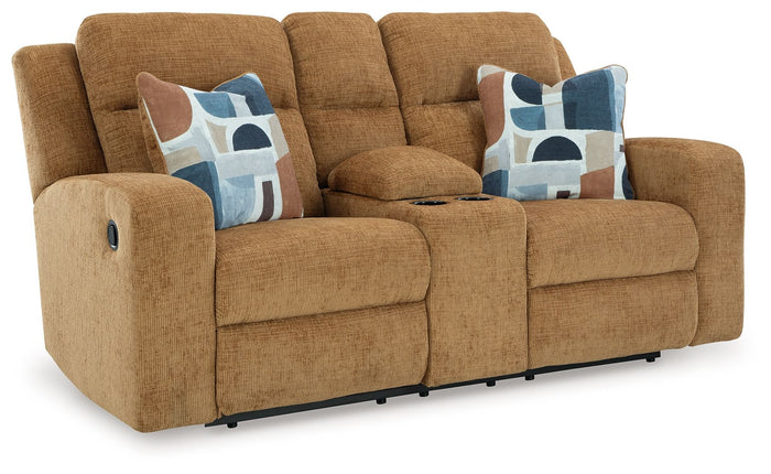 Kanlow - Dbl Reclining Loveseat With Console - Honey image 1