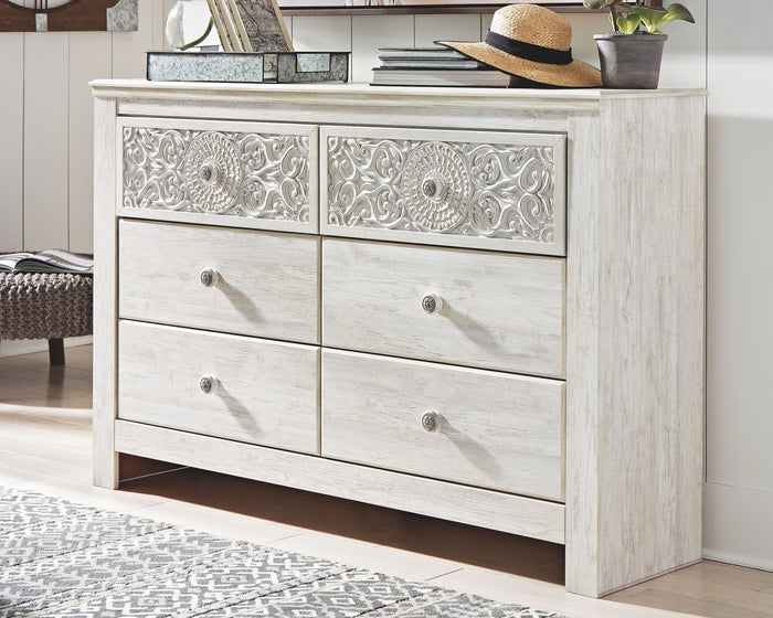 Paxberry - Six Drawer Dresser - Medallion Drawer Pulls - Whitewash image 3