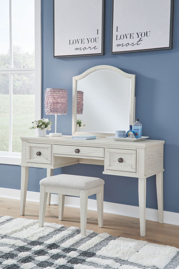 Robbinsdale - Mirrored Vanity With Stool - Antique White image 1