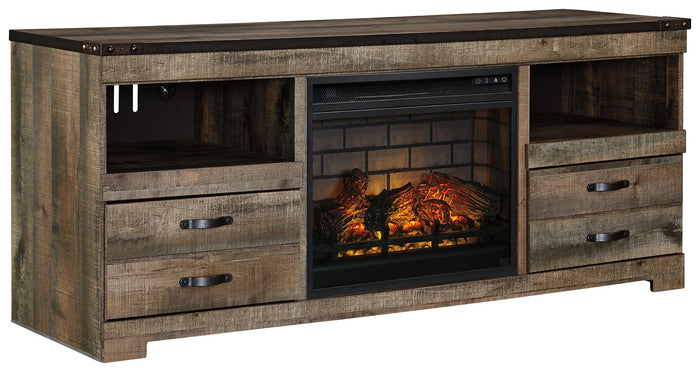 Trinell - 63" TV Stand With Glass/Stone Fireplace Insert - Brown image 1