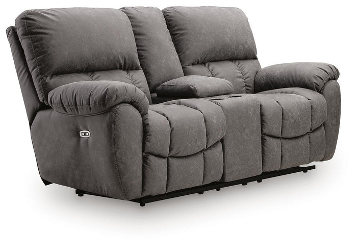 Bakerstein - Power Reclining Loveseat/Console/Adjustable Headrest - Galaxy image 1