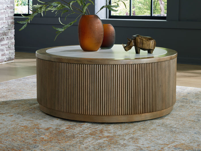 Camdill - Round Cocktail Table - Light Brown / White image 3