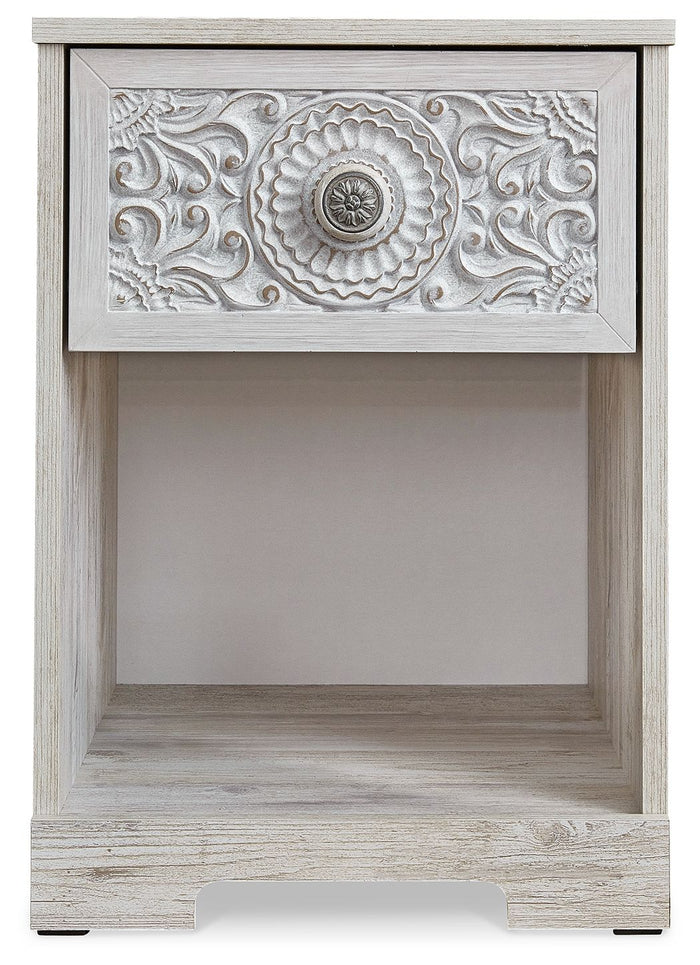 Paxberry - One Drawer Night Stand - Open Cubby - Whitewash image 2