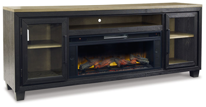 Foyland - 83" TV Stand With Electric Infrared Fireplace Insert - Black / Brown image 1