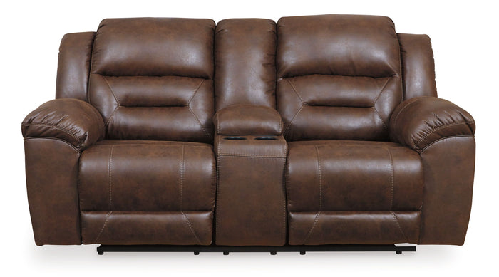 Stoneland - Dbl Reclining Loveseat with Console - Faux Leather - Chocolate image 1