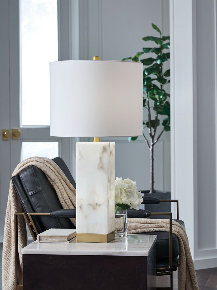 Linderfield - Alabaster Table Lamp - White / Gold Finish image 4