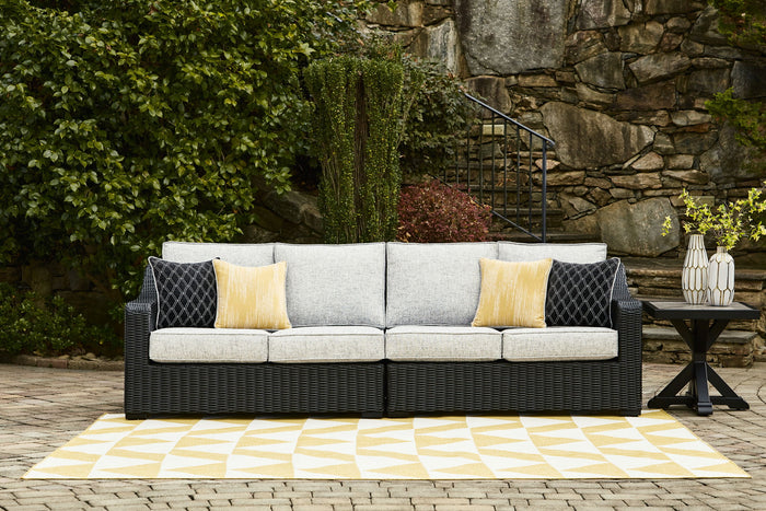Beachcroft - 2-Piece Outdoor Loveseat with Cushion - Black / Light Gray image 2