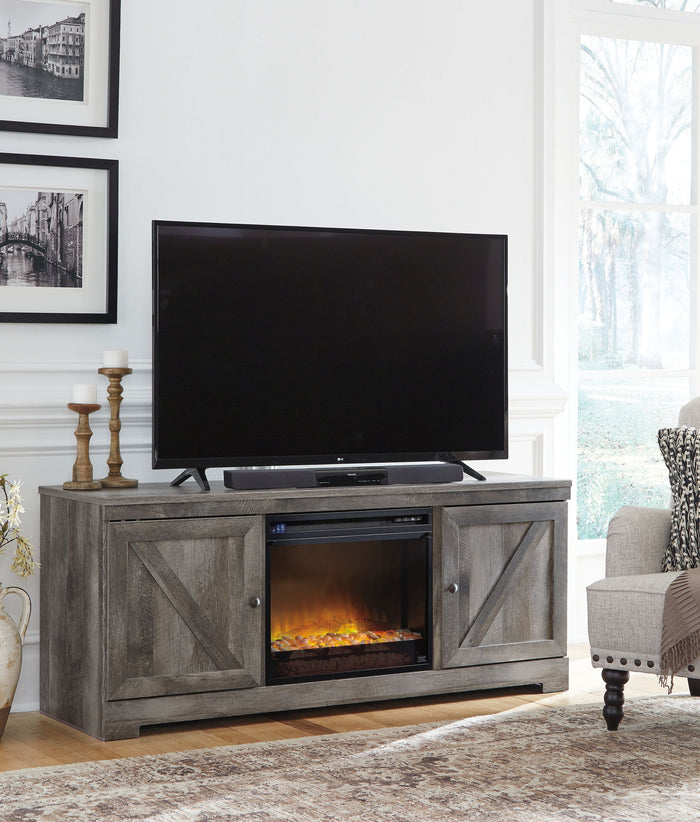 Wynnlow - 63" TV Stand With Glass/Stone Fireplace Insert - Gray image 3