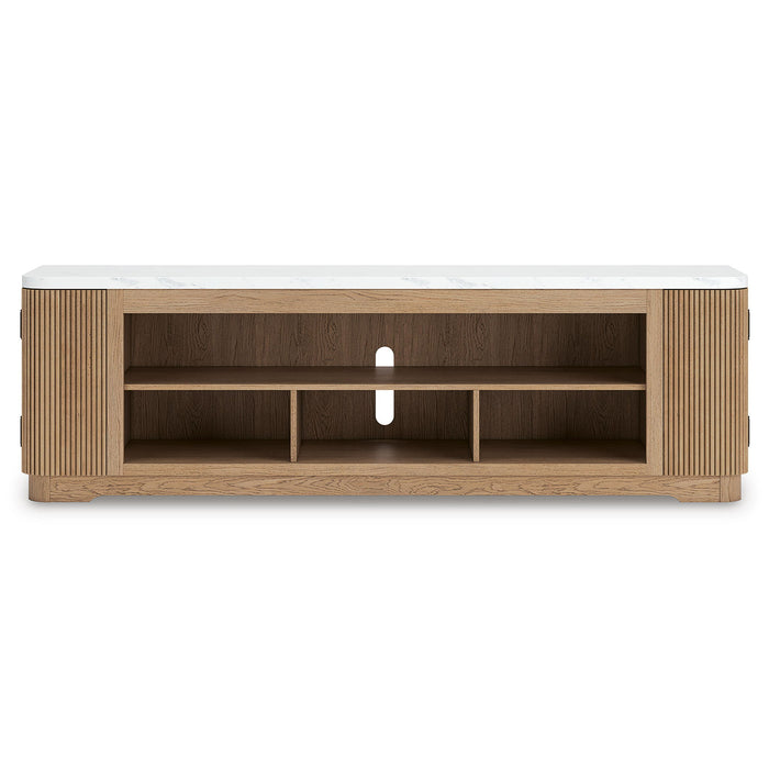 Camdill - XL TV Stand With Fireplace Option - Light Brown image 3