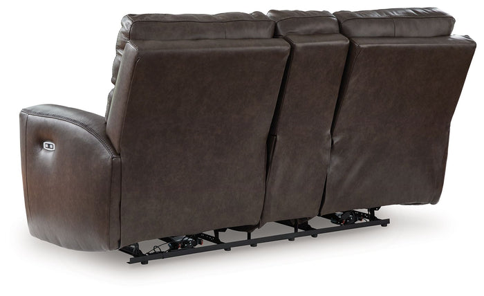 Crossplex - Power Reclining Loveseat / Console / Adjustable Headrest - Smoke image 3