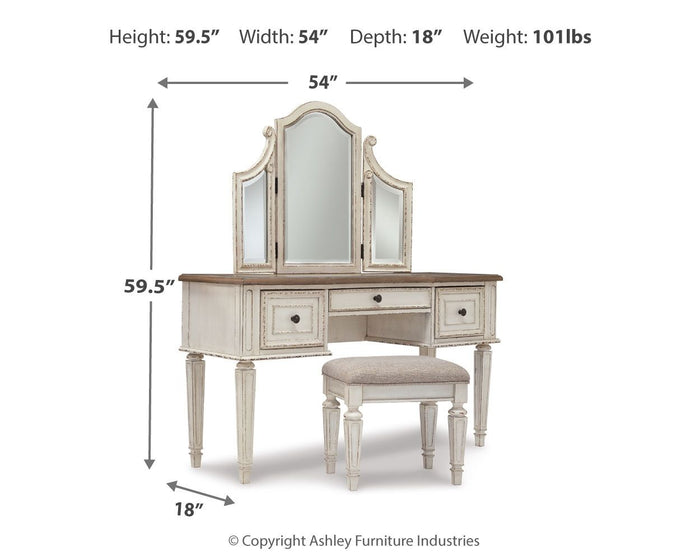 Realyn - Vanity/Mirror/Stool (Set of 3) - White / Brown / Beige image 4