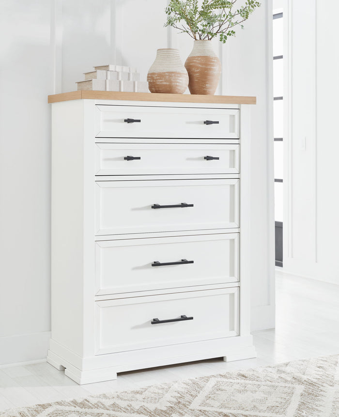 Ashbryn - Five Drawer Chest - White / Natural image 3