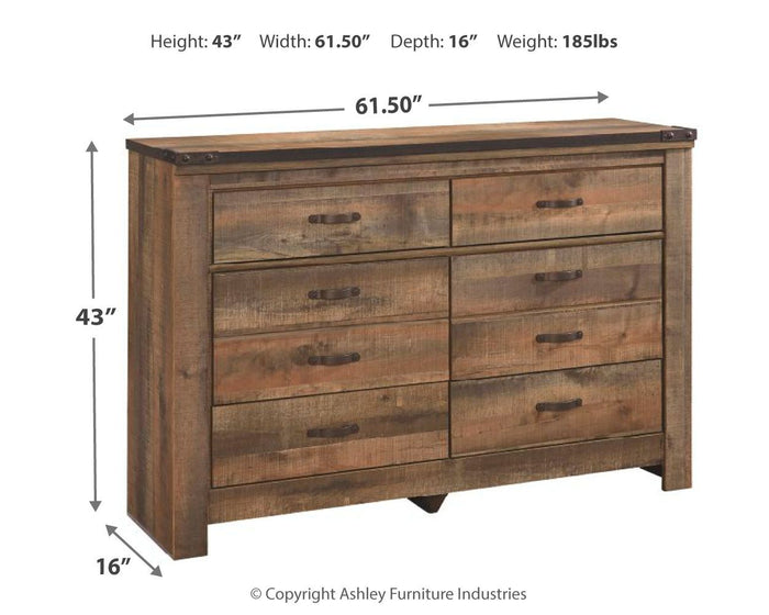 Trinell - Six Drawer Dresser - 61.34" x 15.98" x 42.99" - Brown Dark image 3
