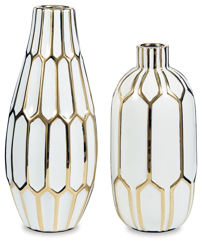Mohsen - Vase Set (Set of 2) - Gold Finish / White image 1