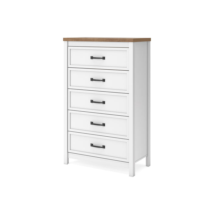 Kerisden - Five Drawer Chest - White / Brown image 3