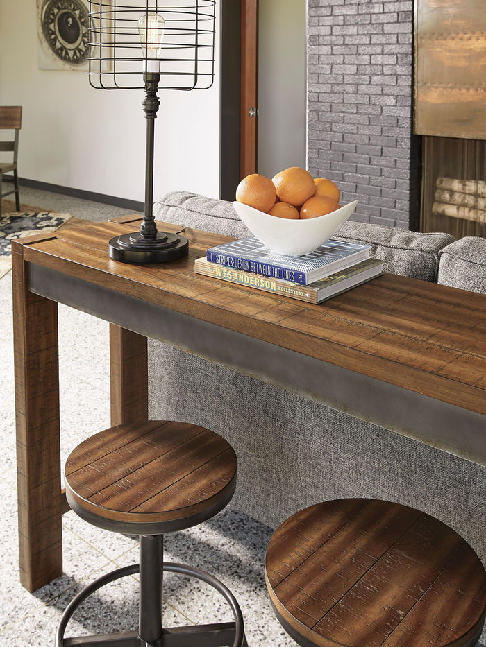 Torjin - 3 Pc. - Long Counter Table, 2 Stools - Dark Brown image 3