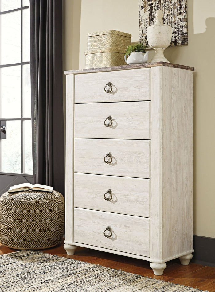Willowton - Five Drawer Chest - Brown / Beige / White image 4