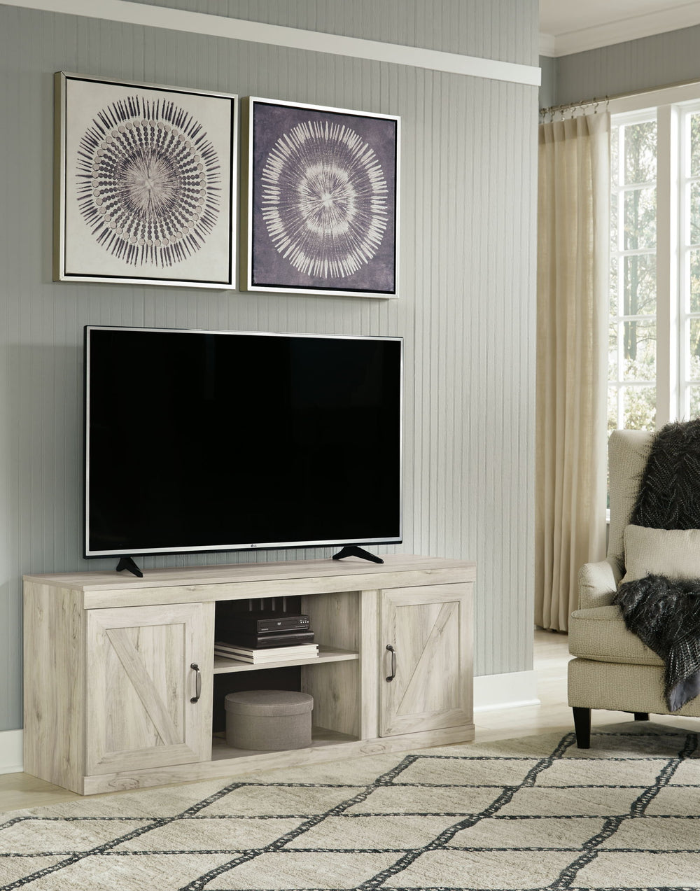 Bellaby - 60" TV Stand w/Fireplace Option - Whitewash