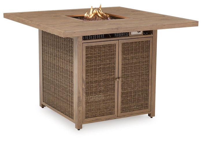 Walton Bridge - 5 Pc. - Square Bar Table W/Fire Pit, 4 Barstools - Driftwood image 3