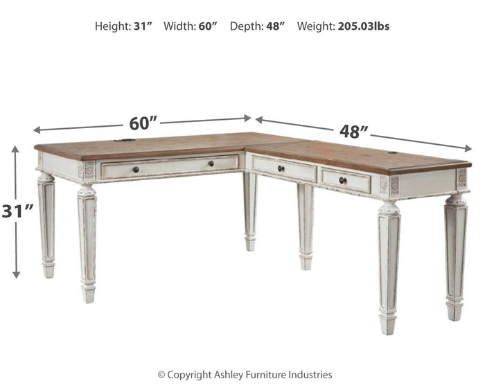 Realyn - Home Office L Shaped Desk - White / Brown image 3