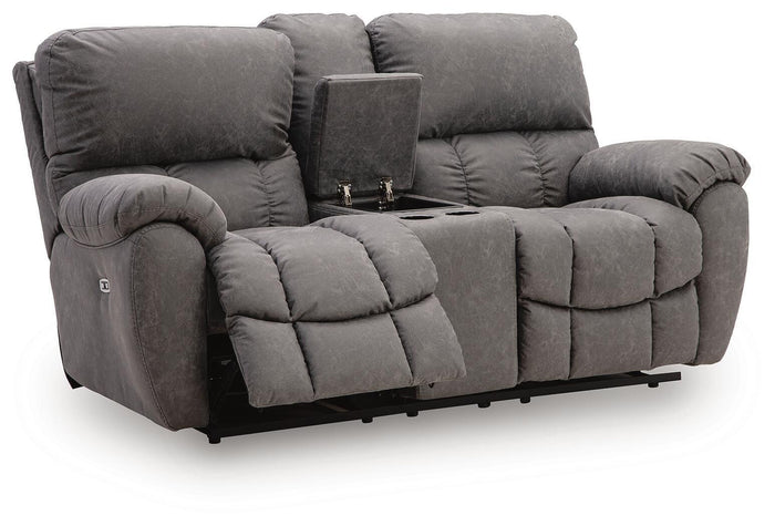Bakerstein - Power Reclining Loveseat/Console/Adjustable Headrest - Galaxy image 4
