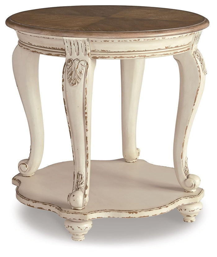 Realyn - Round End Table - White / Brown image 1