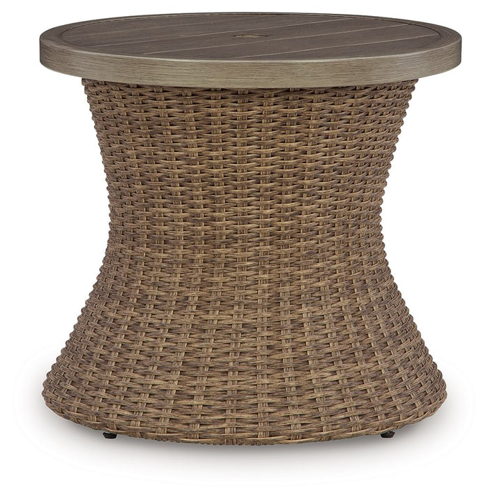 Laguna Heights - Round End Table With Umbrella Option - Beige image 1
