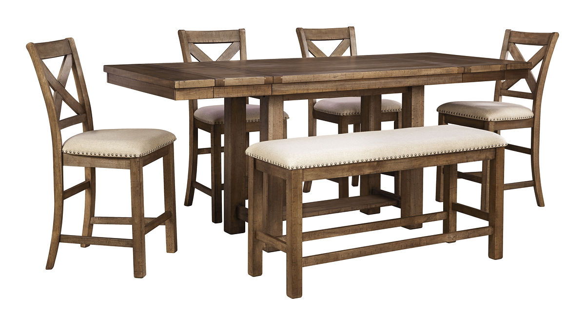 Dark Gray / 6 Pc. Table, 4 Barstools, Bench