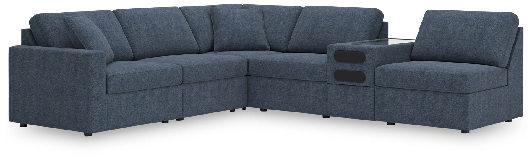 Blue / 6 Pc. Sectional With Audio Console And 3 Armless Chairs