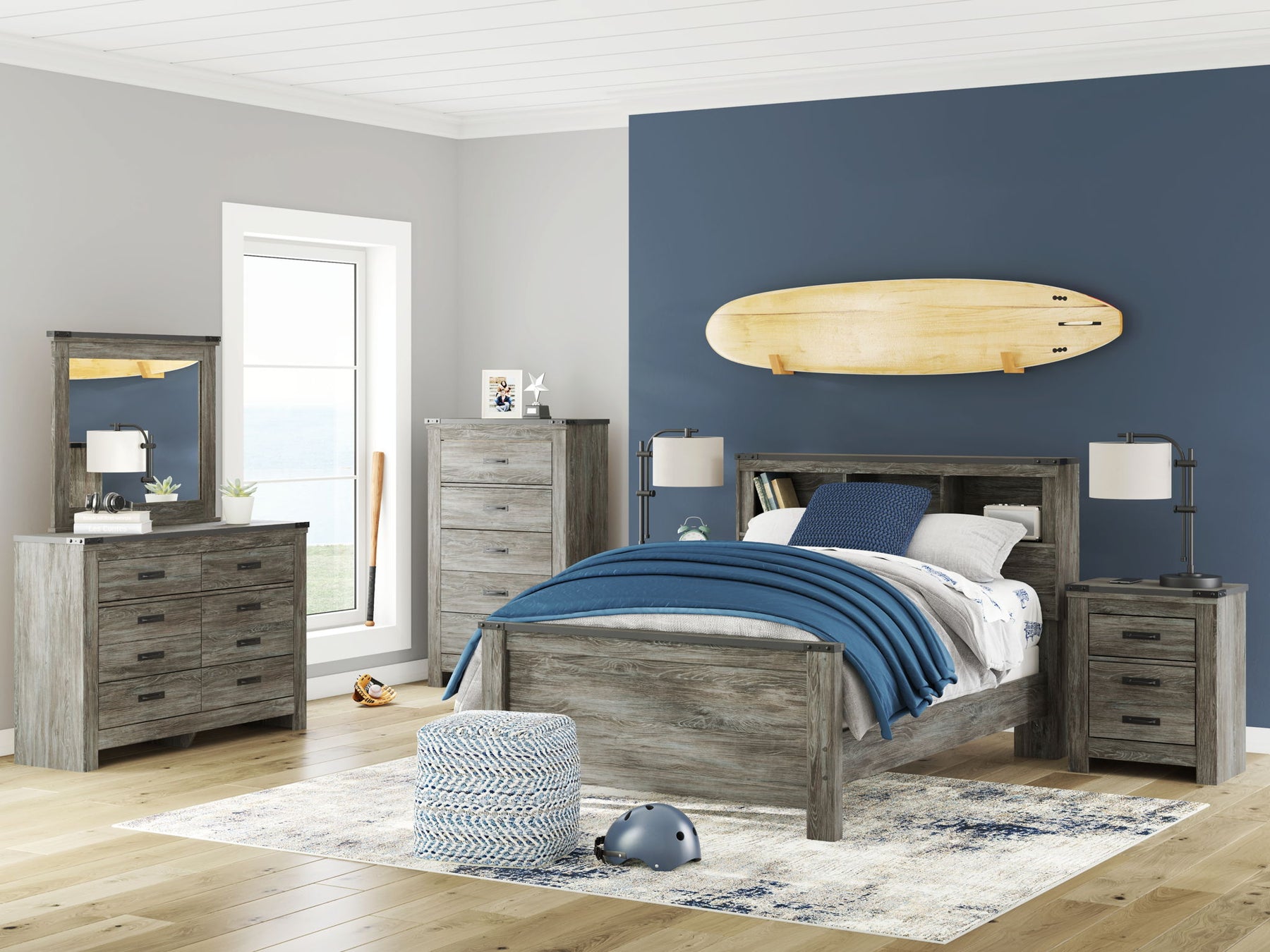 Gray / 6 Pc. Bed, Dresser, Mirror, Chest / Full