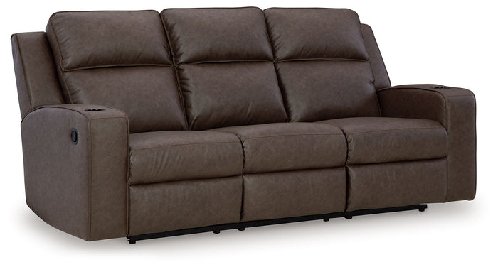 Lavenhorne - Reclining Sofa W/ Drop Down Table - Faux Leather - Granite image 4