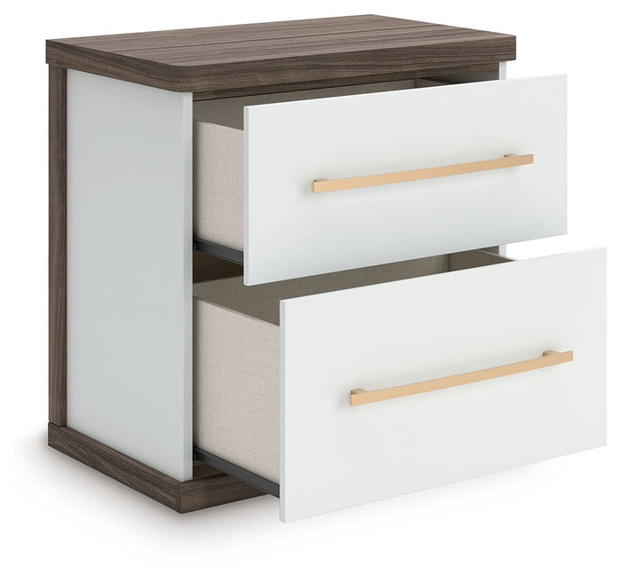 Kendanport - Two Drawer Night Stand - Brown / White image 4