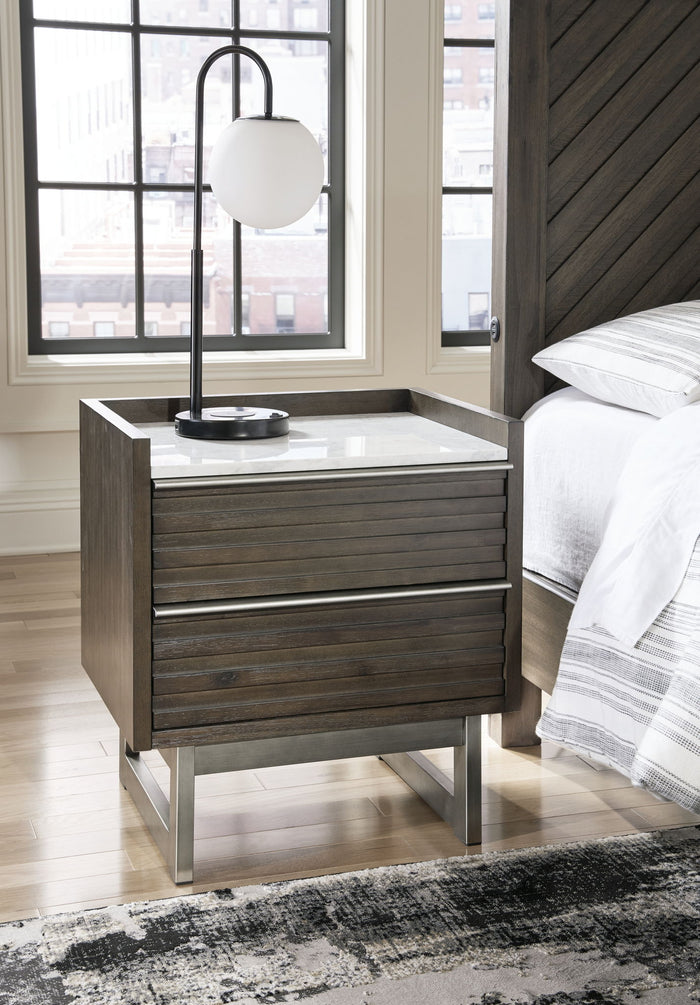 Arkenton - Two Drawer Night Stand - Grayish Brown / White image 4