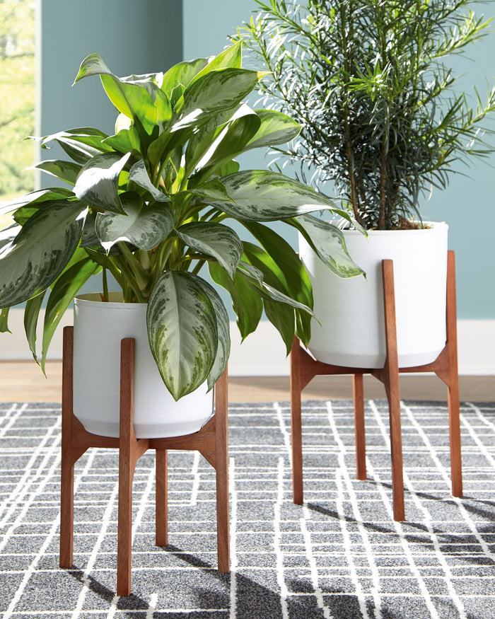 Dorcey - Planter Set (Set of 2) - White / Brown image 3