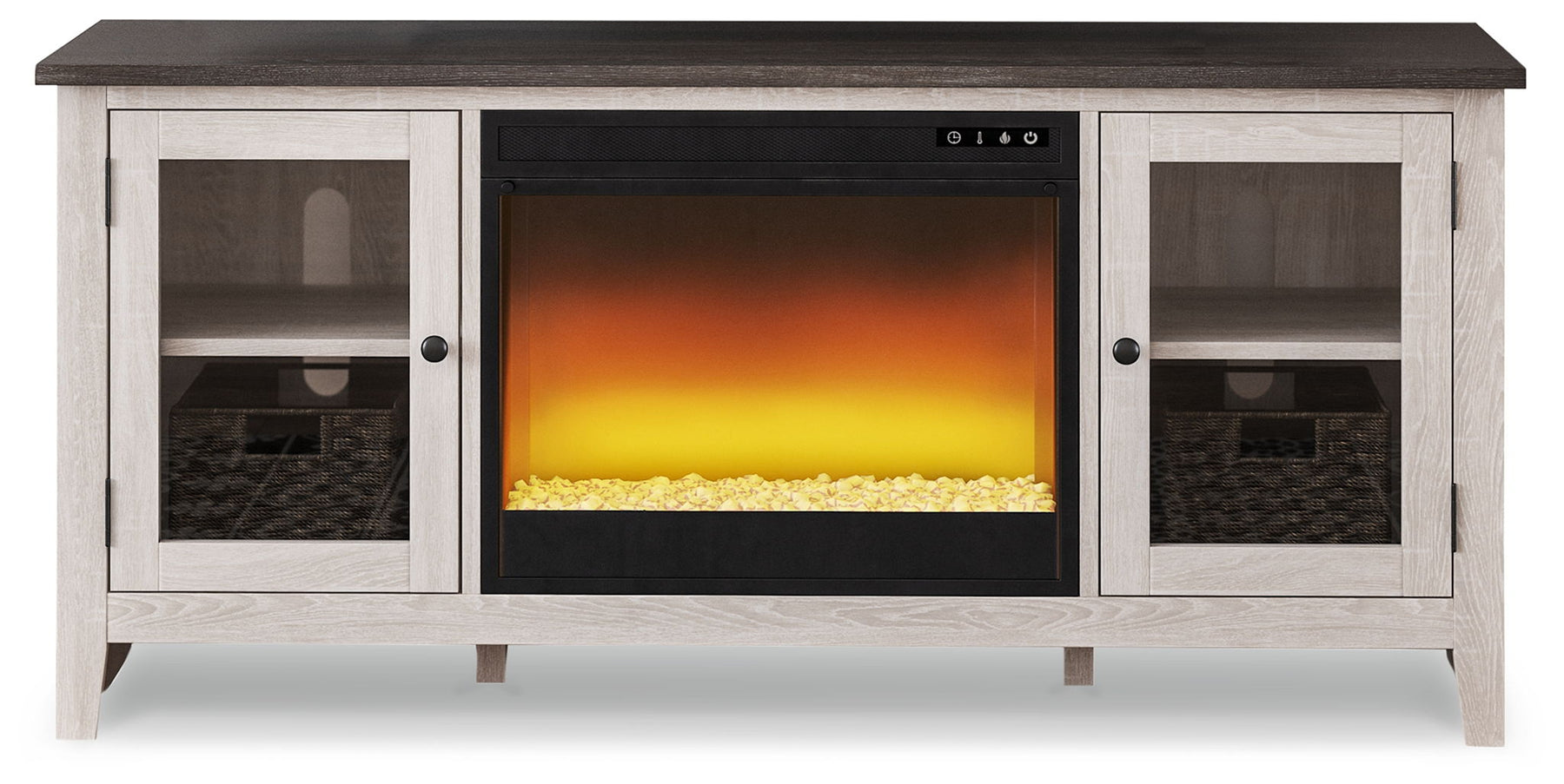 White / 2 Pc. TV Stand with Glass/Stone Fireplace Insert