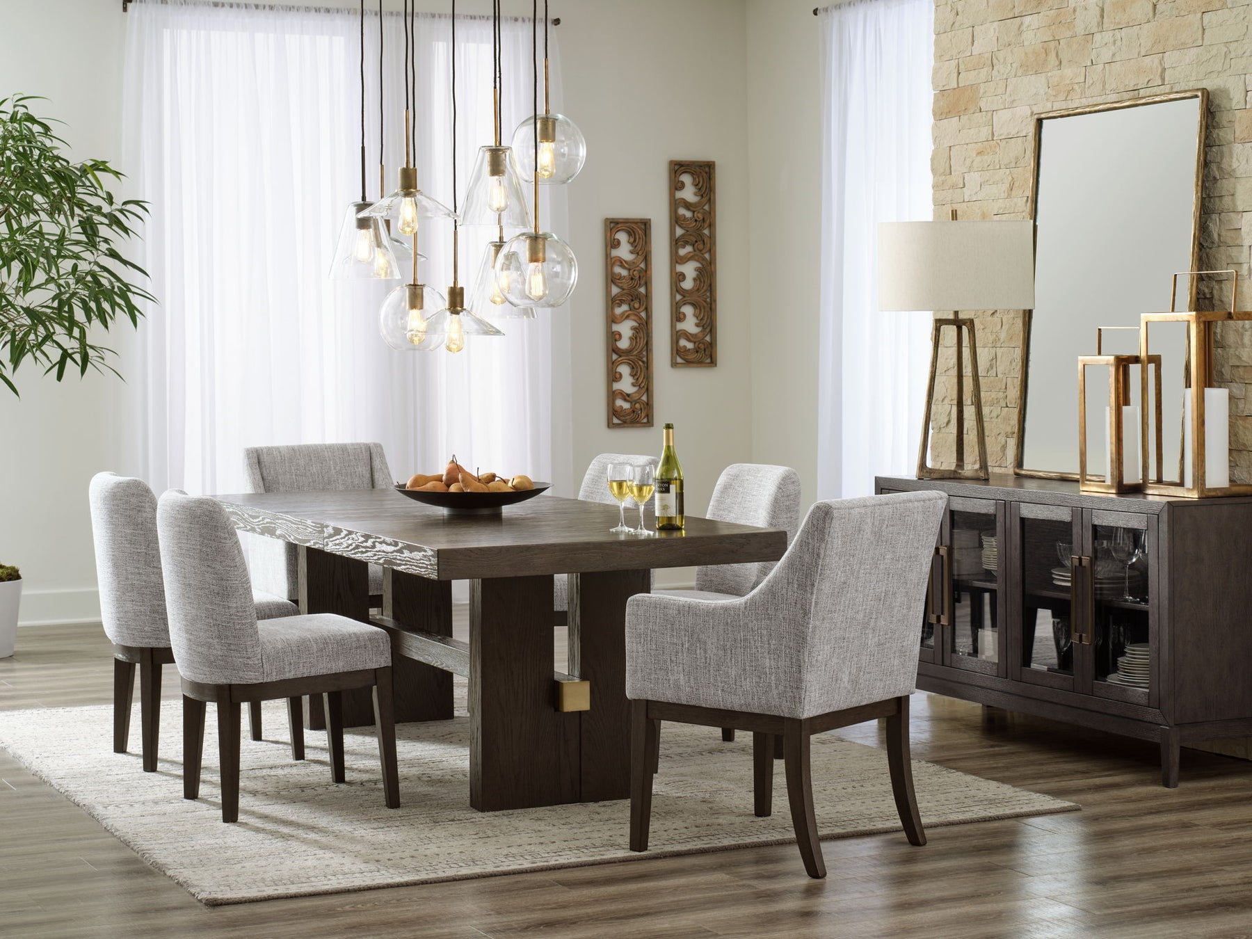 Dark Brown / 8 Pc. Table, 4 Side Chairs, 2 Arm Chairs, Server