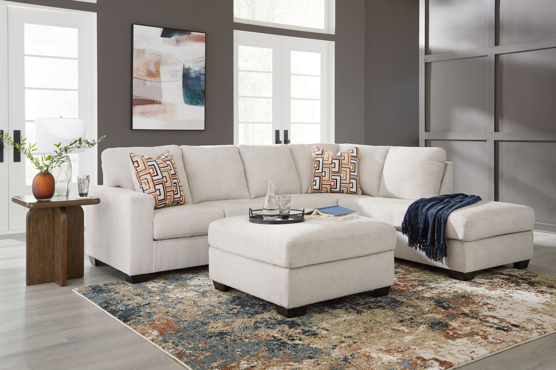 White / 3 Pc. - 2-Piece Right Arm Facing Corner Chaise Sectional, Ottoman