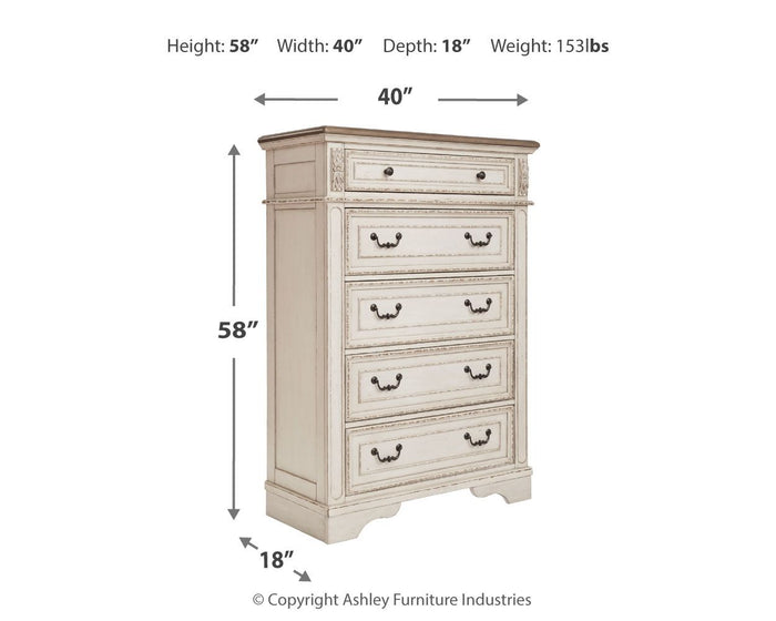 Realyn - Five Drawer Chest - White / Brown / Beige image 4