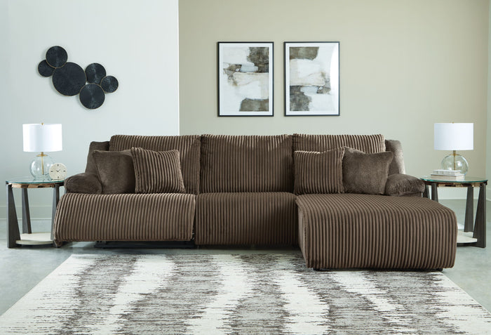 Top Tier - 3-Piece Sectional Reclining Sofa With Right-Arm Facing Press Back Chaise - Chocolate image 4