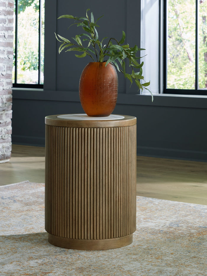 Camdill - Round End Table - Light Brown / White image 2