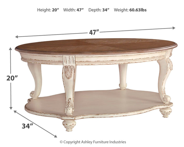 Realyn - Oval Cocktail Table - White / Brown image 4