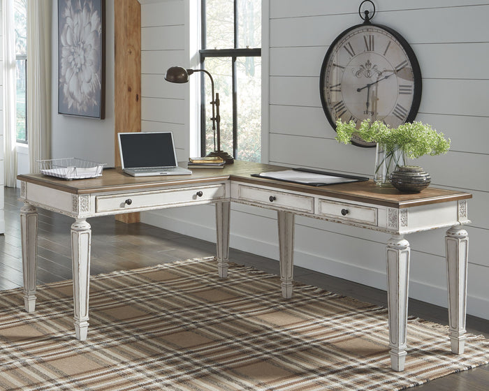 Realyn - Home Office L Shaped Desk - White / Brown image 4