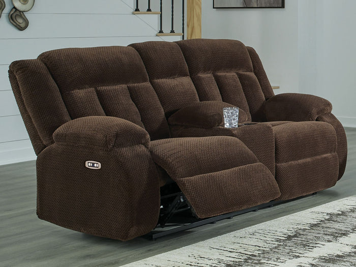 Free Wake - Double Relcining Power Loveseat With Console - Chocolate image 4
