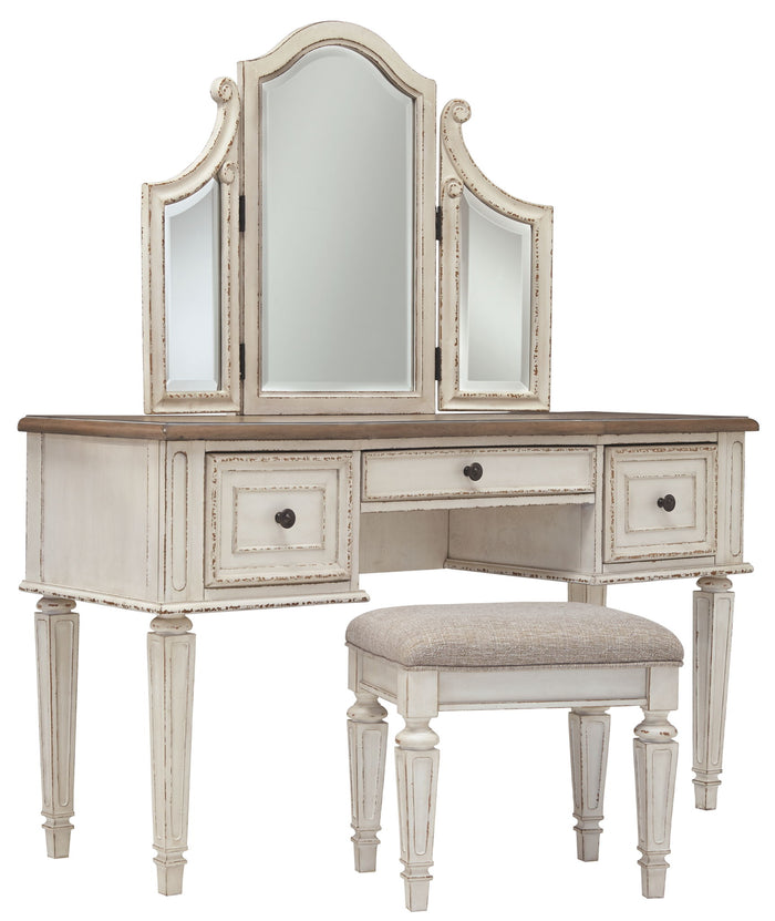 Realyn - Vanity/Mirror/Stool (Set of 3) - White / Brown / Beige image 1