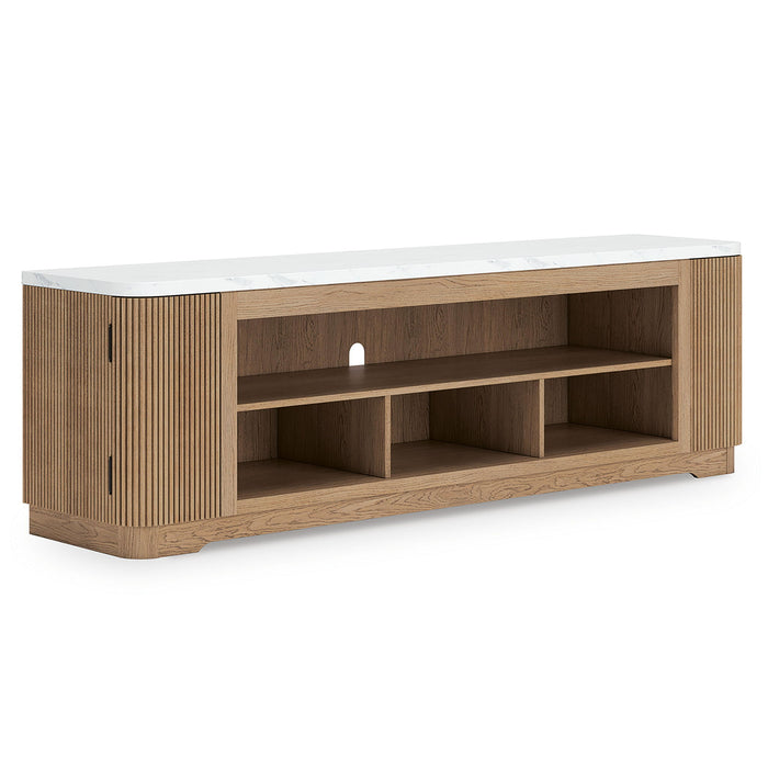 Camdill - XL TV Stand With Fireplace Option - Light Brown image 4
