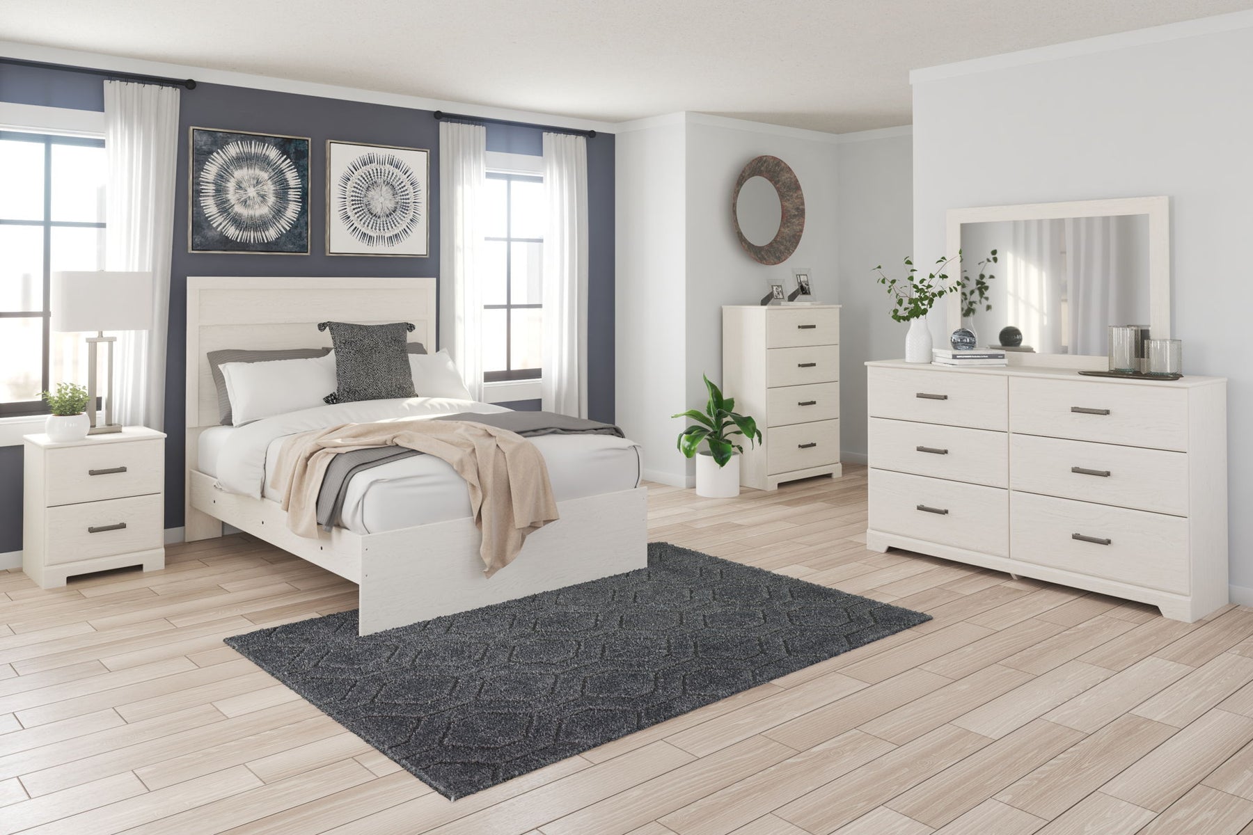 White / 5 Pc. Bed, Dresser, Mirror, Chest / Full