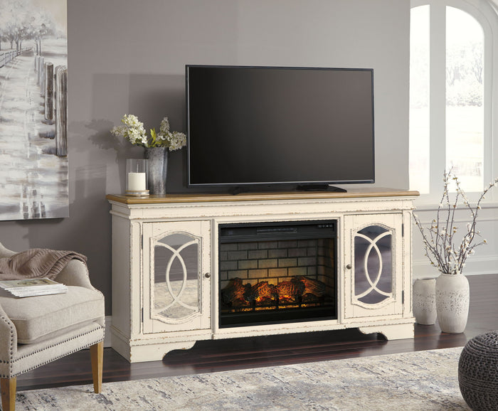 Realyn - 2 Pc. - 74" TV Stand With Electric Infrared Fireplace Insert - Chipped White image 4