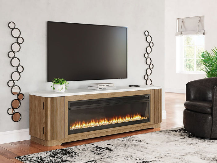 Camdill - 80" TV Stand With Electric Fireplace - Light Brown image 1