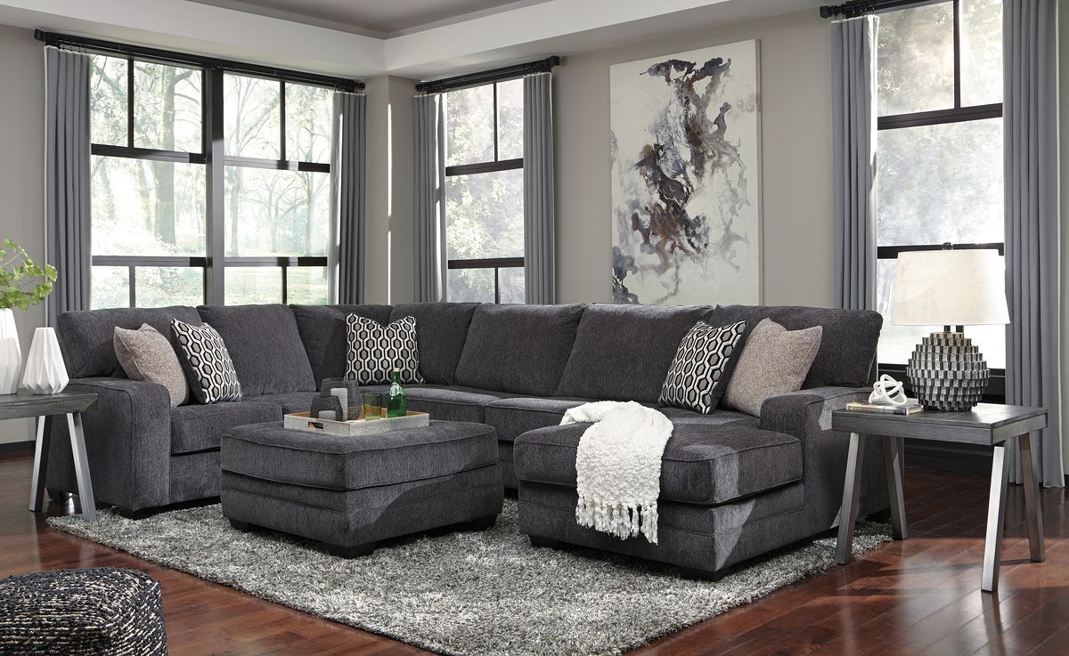 Dark Gray / 4 Pc. Right Arm Facing Corner Chaise Sectional, Accent Ottoman